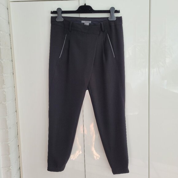 Vince Asymmetric Harem Black Pants with Crossover Waist Leather Trim Size 2 - Picture 2 of 7